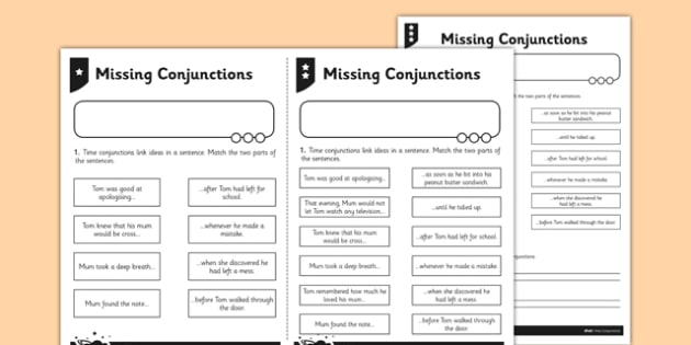 Time Conjunctions Mum And Tom Worksheet   Worksheet Pack