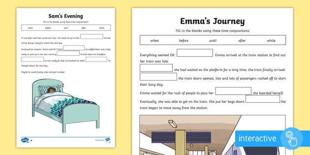 Ks2 Time Conjunctions Cloze Differentiated Worksheets