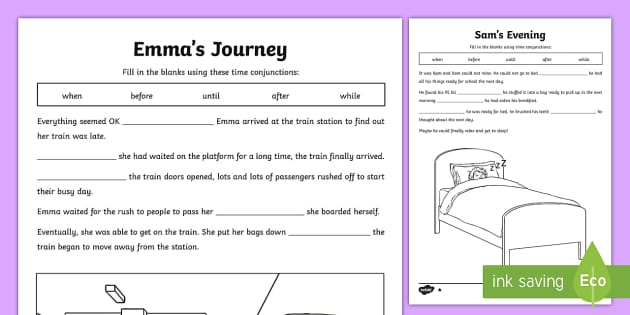 Ks2 Time Conjunctions Cloze Differentiated Worksheet   Worksheets