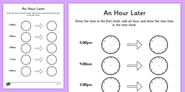 An Hour Later Worksheet