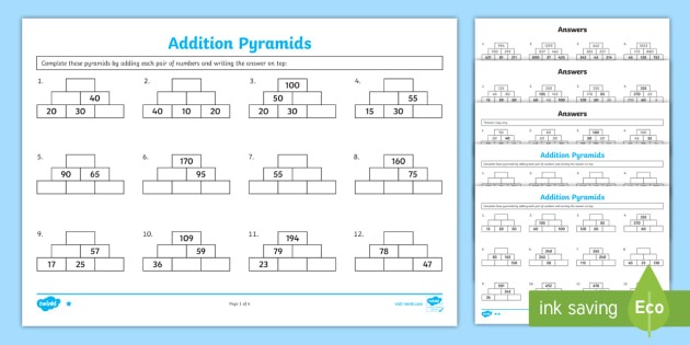 Addition Pyramids Worksheet