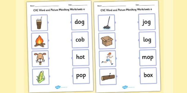 Cvc Word And Picture Matching Worksheets O