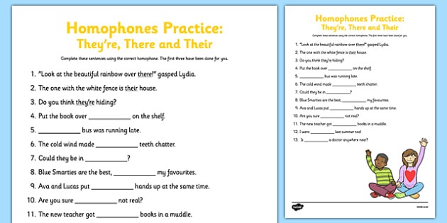 Упражнения them their. There their. Their there they're Worksheets. Правила there и their. Homophones Worksheets.