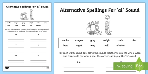 Alternative Spelling For Ai Sound Worksheet   Worksheet