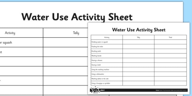 Water Use Survey Worksheet   Worksheet