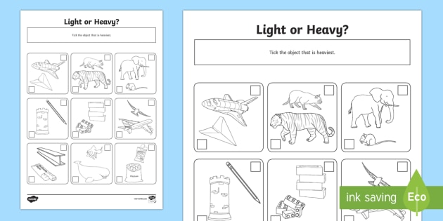 Heavy Or Light Worksheet   Worksheet