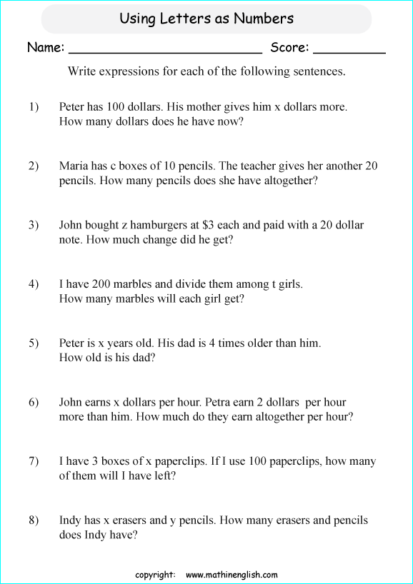 Analyze The Math Word Sentences And Write An Algebraic Expression