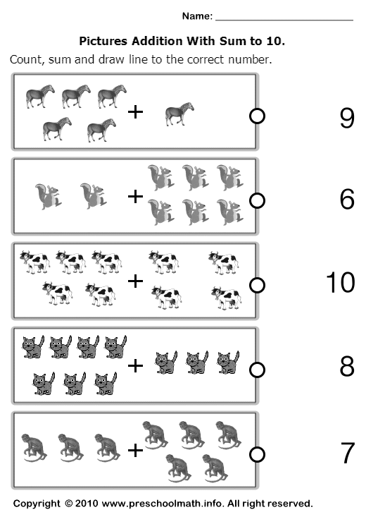 Add With Counters To 10 Worksheet