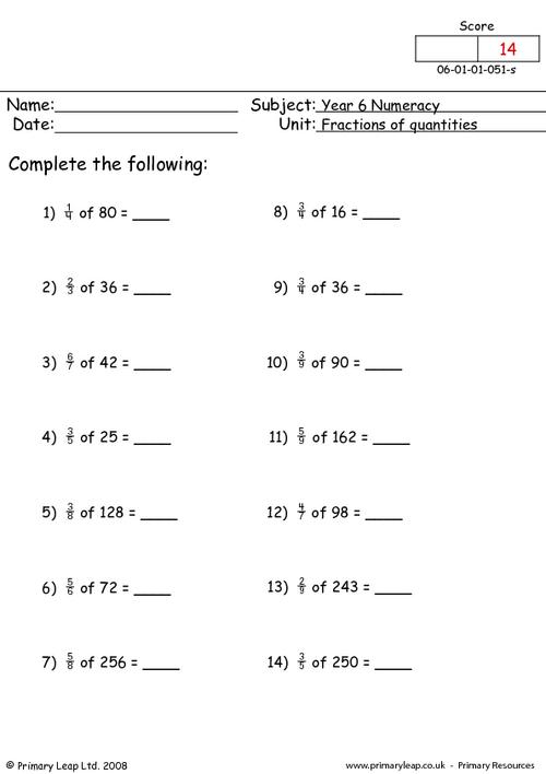 Fractions Of Quantities