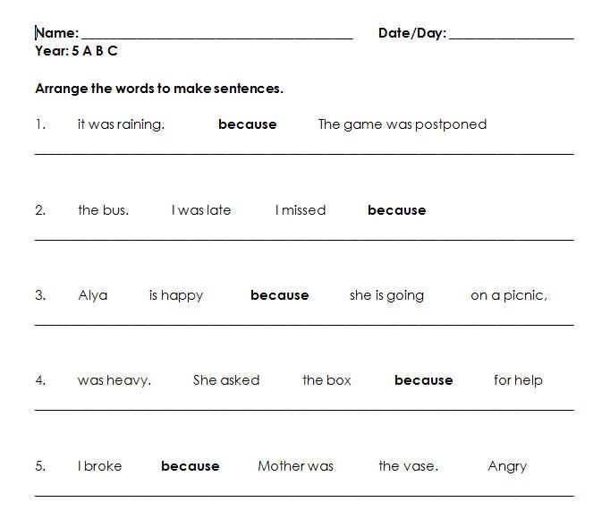 Conjunctions Worksheet  Because