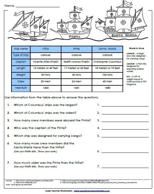 Columbus Day Worksheet