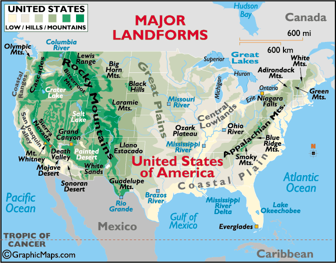 Map Of Us Landforms  Five In A Row  Grandfather's Journey