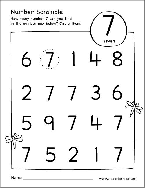 Free Printable Scramble Number Seven Activity