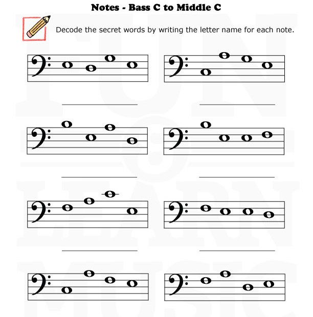 Intro To Note Names Kids Worksheet