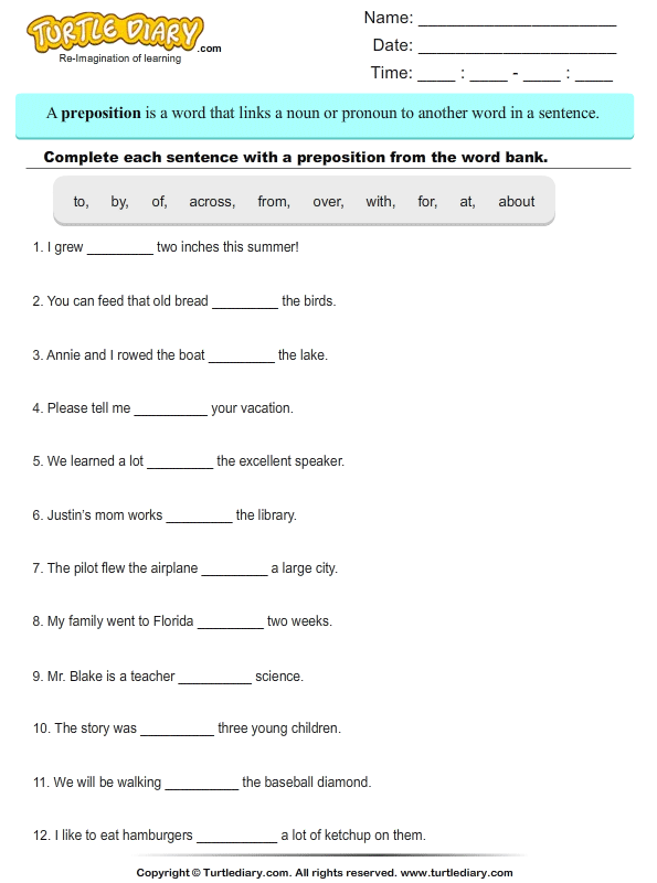 Worksheets For Prepositions With Images To Share
