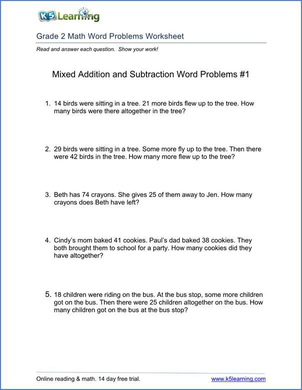 Grade 2 Word Problems Worksheet