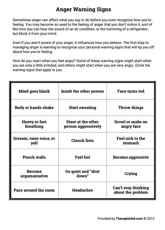 Anger Warning Signs (worksheet
