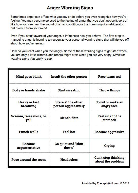 Relapse Warning Signs Worksheets