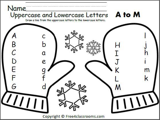 Free Mitten Match Uppercase Lowercase Letters Worksheet  Match The