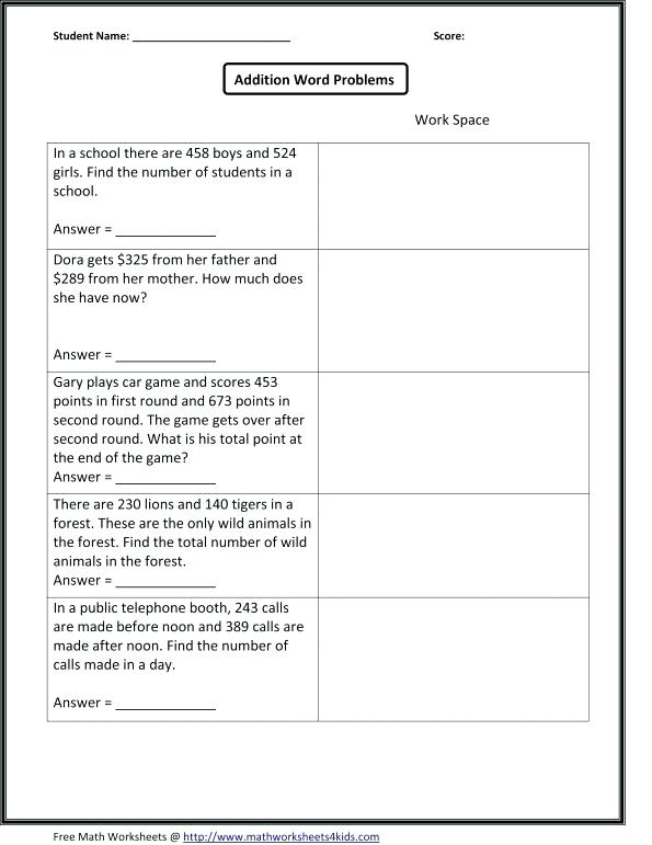 Addition Word Problems Activities Math Worksheets For Other Size S