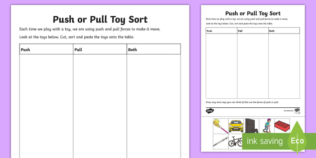 Push Or Pull Toy Sort Worksheet   Worksheet