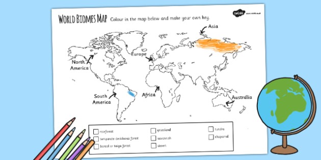 World Biomes Map Colouring Worksheet   Worksheet