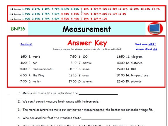 Bill Nye   Measurement A Differentiated Worksheet, Answer Sheet
