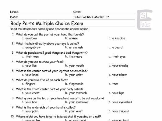 Body Parts Multiple Choice Exam By Eslfungames
