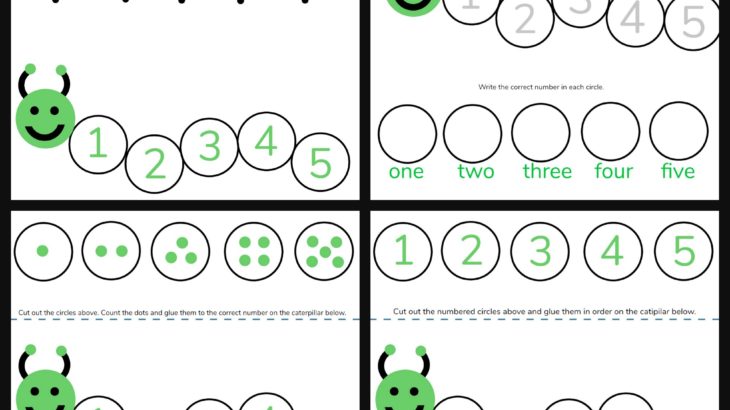 Caterpillar Math Free Printable Preschool Worksheets (numbers 1 â 5)