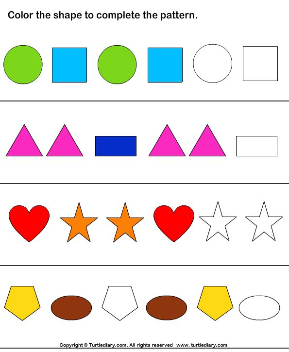 Color The Shapes To Continue Patterns Worksheet