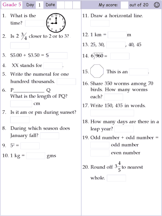 Mental Math Grade 5 Day 1