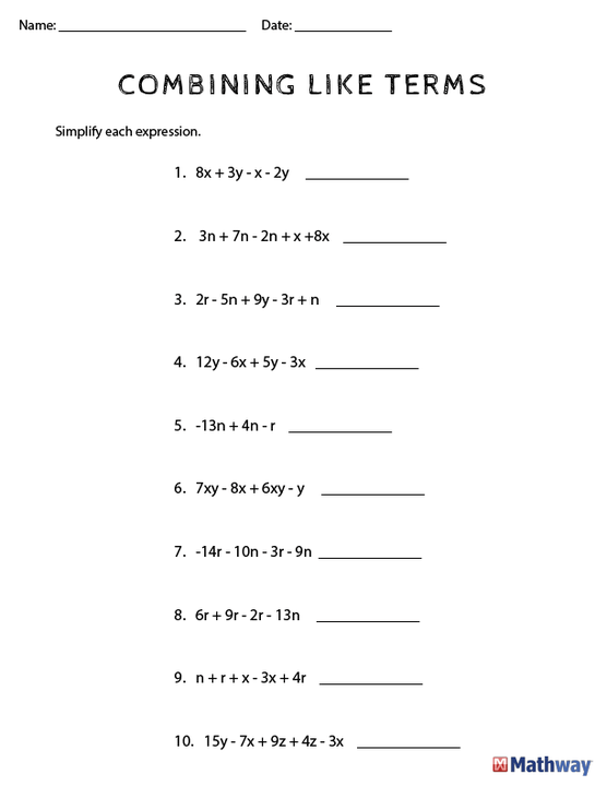 Want To Practice 'combining Like Terms'  Print Out Our Worksheet