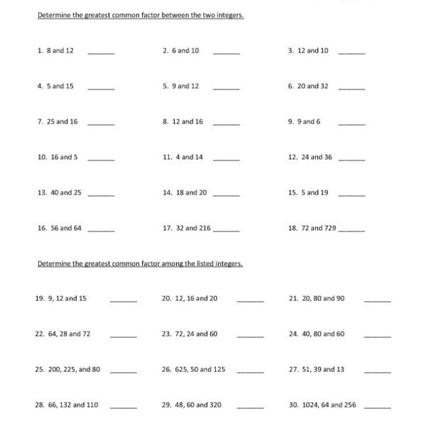 Eighth Grade Greatest Common Factor Worksheet 05 â One Page Worksheets