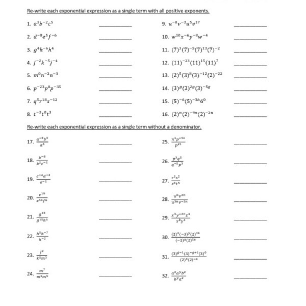 Eighth Grade Division With Exponents Worksheet 05 â One Page