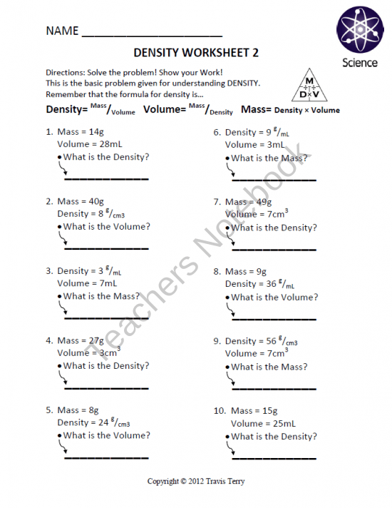 Worksheet  Density Drill And Practice 2 Product From