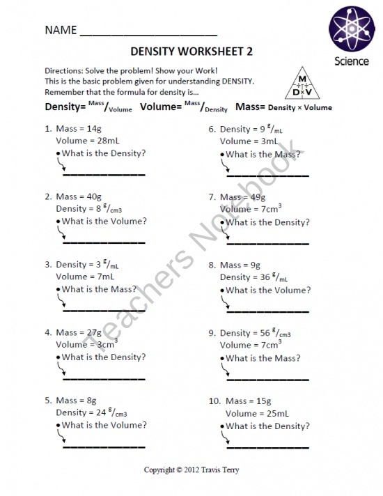 Worksheet  Density Drill And Practice 2 Product From