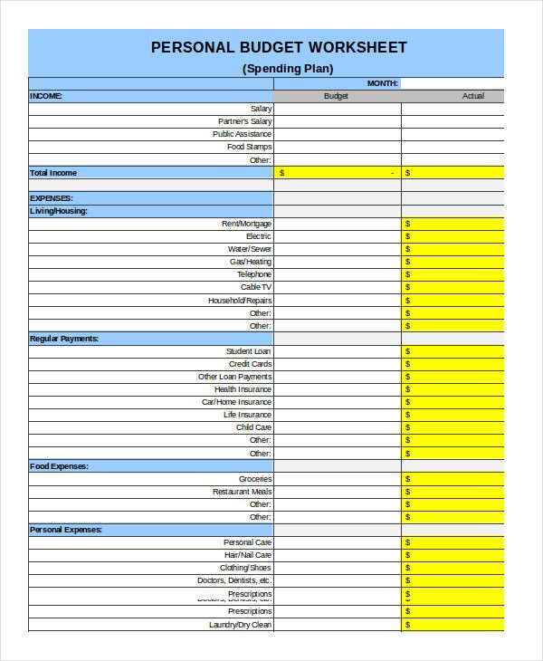 Personal Budget Weekly Expenses Worksheet , Simple Monthly Budget