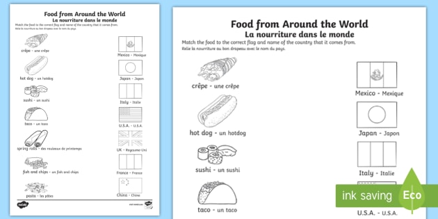Food From Around The World Worksheet   Worksheet English French