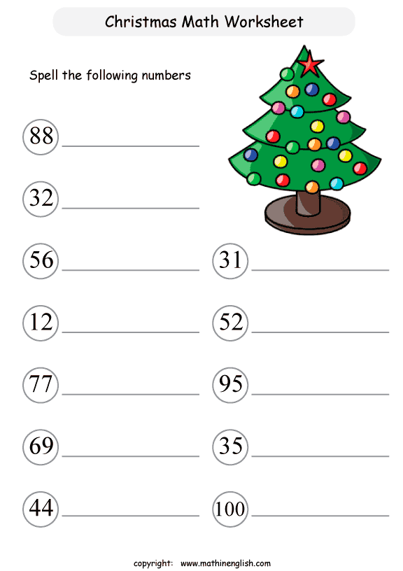Printable Christmas Number Spelling Worksheet