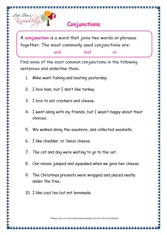 Grade 3 Grammar Topic 19  Conjunctions Worksheets