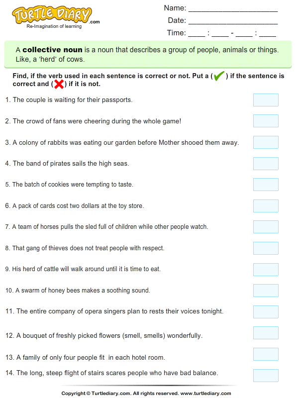 Identify Correct And Incorrect Verbs For Each Sentence Worksheet
