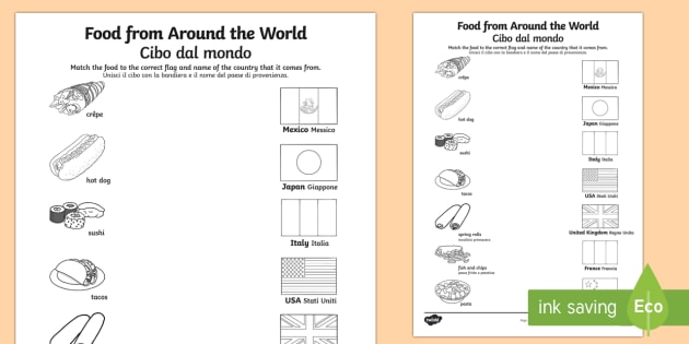 Food From Around The World Matching Worksheet   Worksheet English