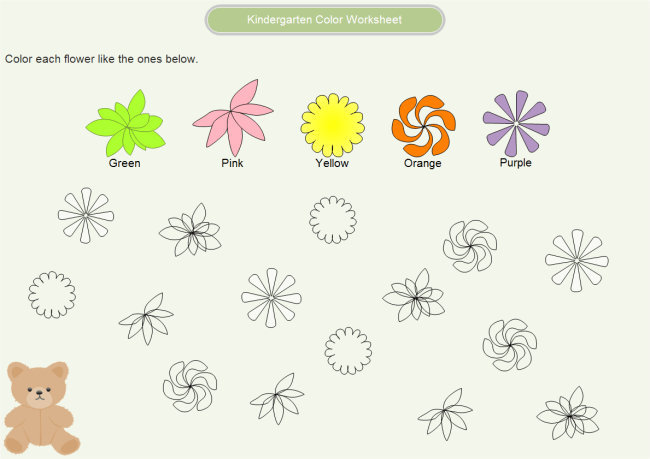 Kindergarten Color Worksheet