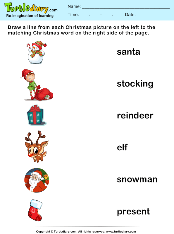 Match Christmas Words And Pictures Worksheet