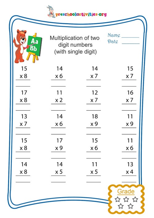 Multiplication Of Two Digit Numbers(with Single Digit)