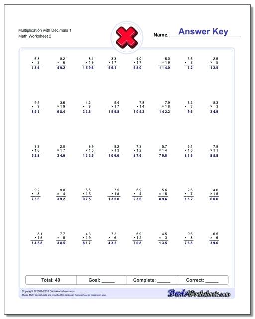 Multiplying Whole Numbers By Decimals Math Multiplication