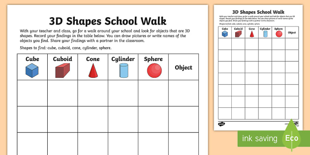 3d Shapes School Walk Worksheet   Worksheet
