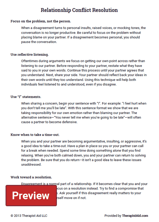 Relationship Conflict Resolution (worksheet)