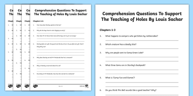 Comprehension Questions To Support Teaching Holes By Louis Sachar
