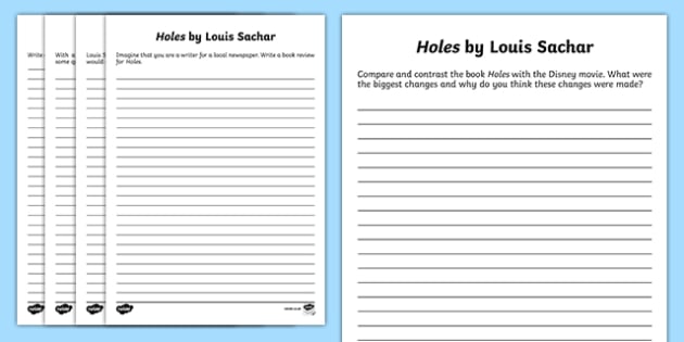 Holes By Louis Sachar Writing Worksheet   Worksheet